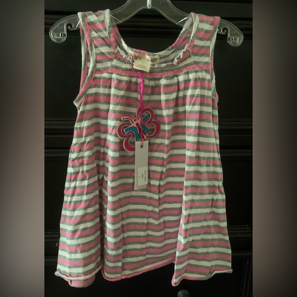 Ragdoll and Rockets Pink , White and Gray Striped Tank Top